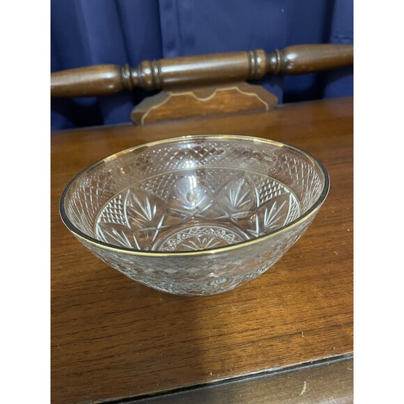 J.G. Duranc Cristal D'Arquest "Antique" Pattern Glass Bowl with Gold Rim - Picture 2 of 6